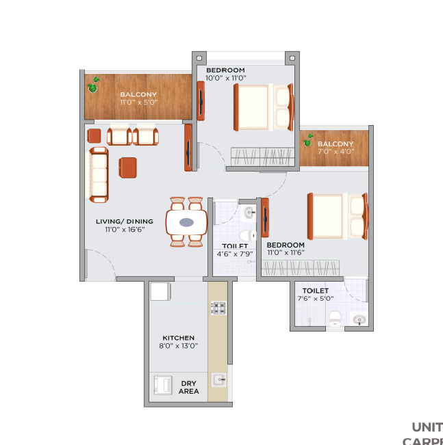 MJ Opera 2 BHK Unit Plan