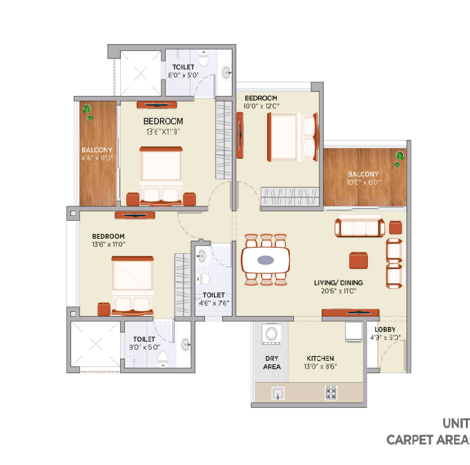 MJ Opera 3 BHK Unit Plan